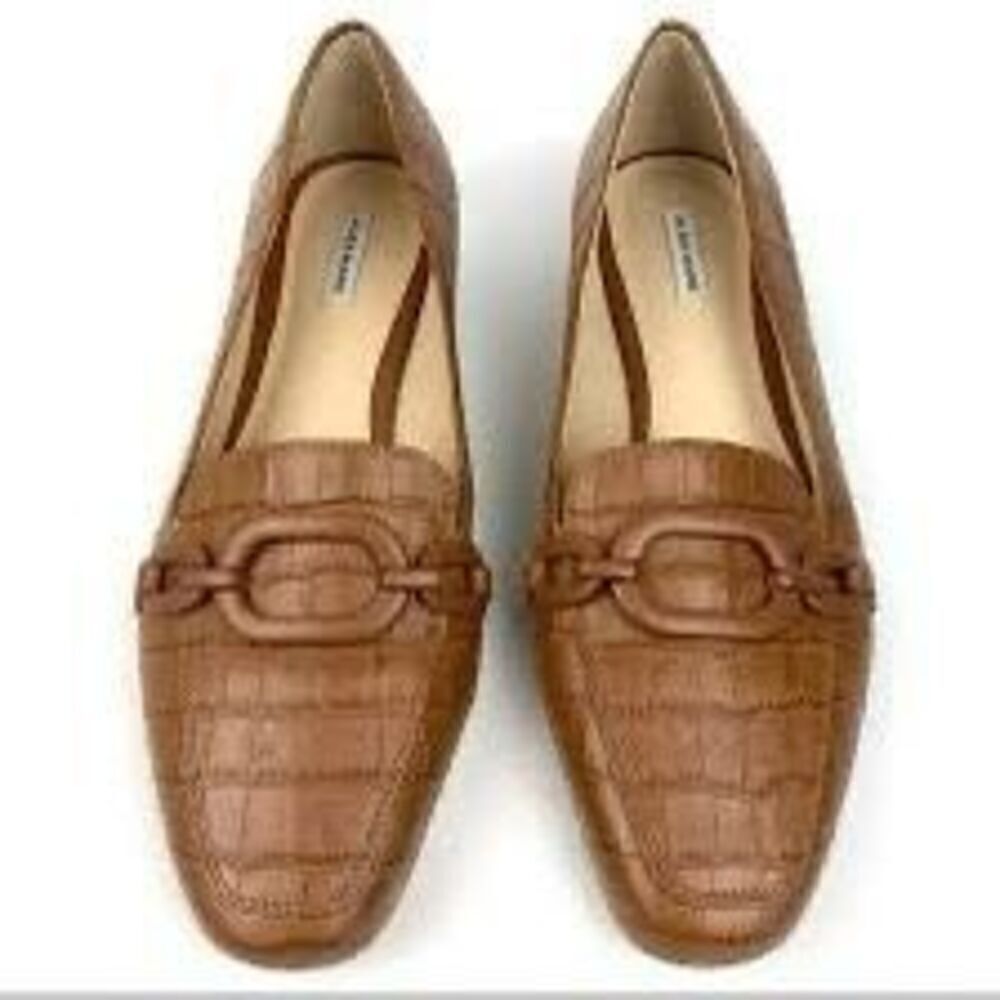 Alex Marie Size 6 Croc Embossed Loafers Light Brown Chain Front Old Money Preppy